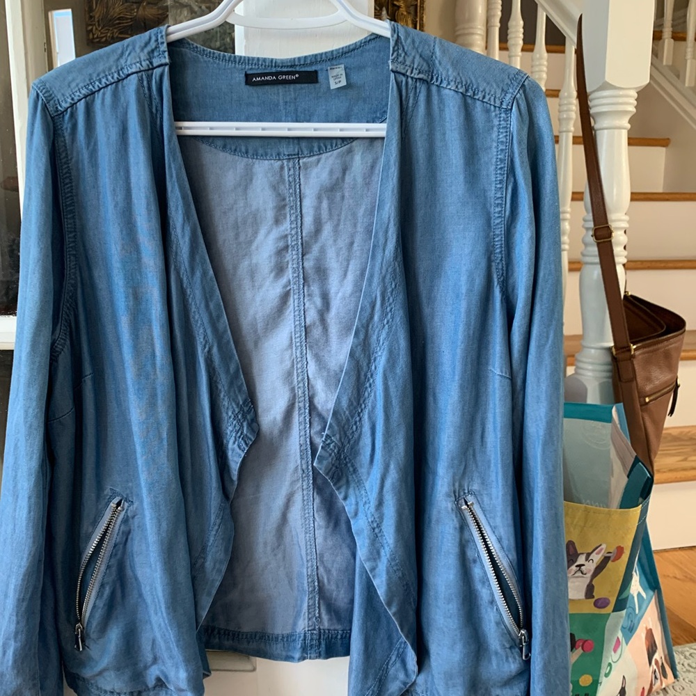 Amanda Green Blue Jean Jacket Open Front Design